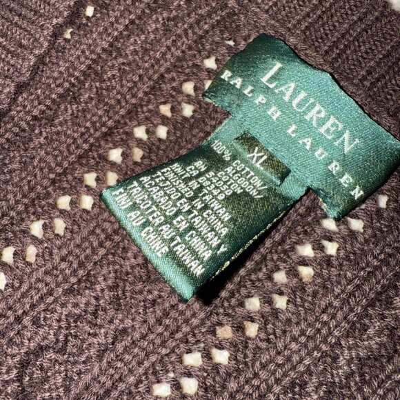 VTG Ralph Lauren Cable Knit V Neck Sweater Women’s XL Chocolate Brown 90s Y2K - Picture 4 of 7